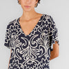 BLUSA SCOLLO A V IN MAROCAINE STAMPATO