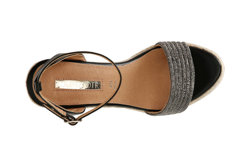 SANDALI CON MIGNONS STRASS SU ZEPPA CORDA