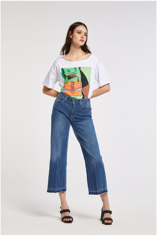 PANTALONE COULOTTE CON ORLO SFRANGIATO