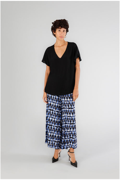 BLUSA SCOLLO A V IN MAROCAINE STAMPATO