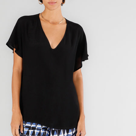 BLUSA SCOLLO A V IN MAROCAINE STAMPATO