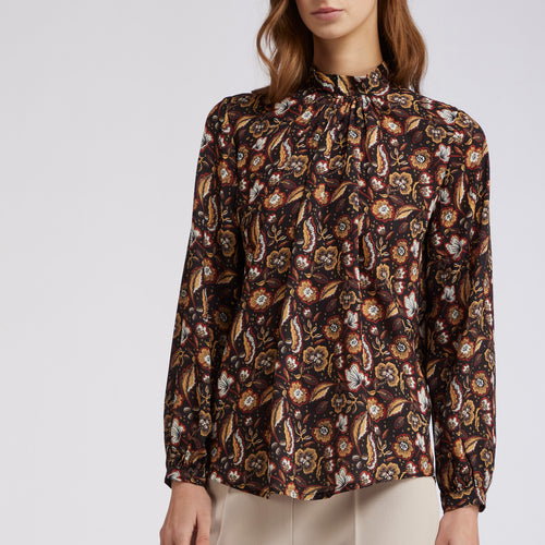 BLUSA CON COLLO ARRICCIATO GEORGETTE STAMPATA