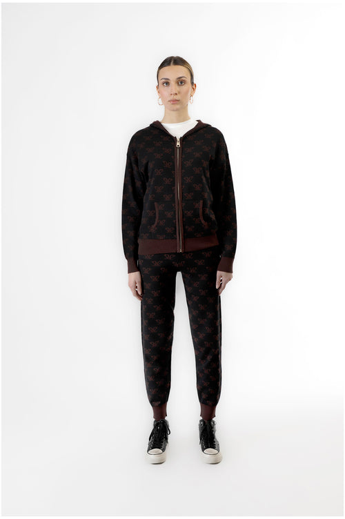 MAGLIA FULL ZIP CON CAPPUCCIO E  LOGO JACQUARD