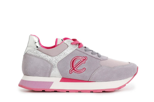 SNEAKERS IN PELLE SCAMOSCIATA E TESSUTOCON RIPORTI GLITTER