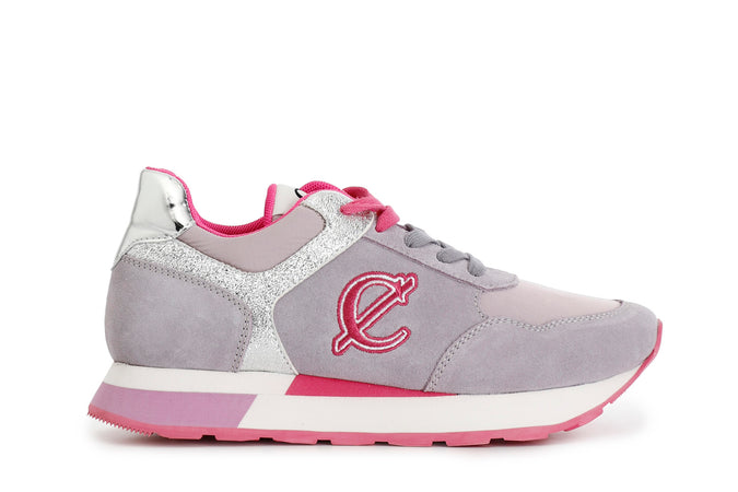 SNEAKERS IN PELLE SCAMOSCIATA E TESSUTOCON RIPORTI GLITTER