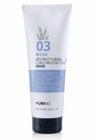 Maschera Ricci Ristrutturante Puring Rehab 03 – Multi Azione Anticrespo con Proteine Seta e Grano, Idratante e Definizione Ricci