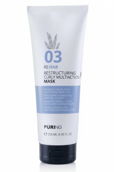 Maschera Ricci Ristrutturante Puring Rehab 03 – Multi Azione Anticrespo con Proteine Seta e Grano, Idratante e Definizione Ricci