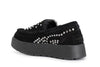 MOCASSINO IN PELLE SCAMOSCIATA CON STRASS BORCHIE E INFILATURE