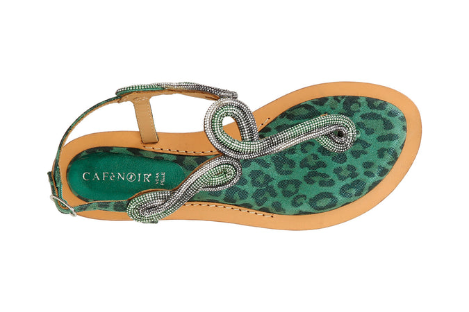 SANDALO INFRADITO IN CAMOSCIO E STAMPA MACULATA CON ACCESSORIO STRASS