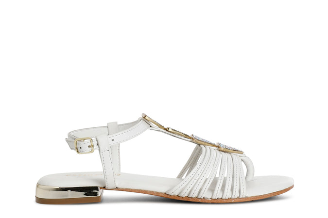 SANDALO IN PELLE MIGNON CON ACCESSORIO TRIANGOLO STRASS