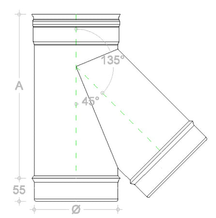 Raccordo da 250mm a Y braga a 135° in rame MF codino M