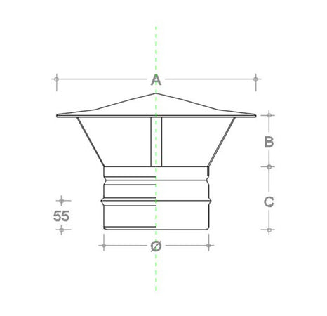 Fumaiolo da 250mm tipo cinese di rame base tonda innesto M maschio
