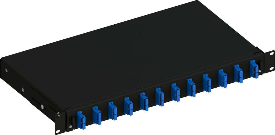 Cassetto Ottico 19'' Scorrevole con 12 Bussole SC Duplex Monomodale Nero