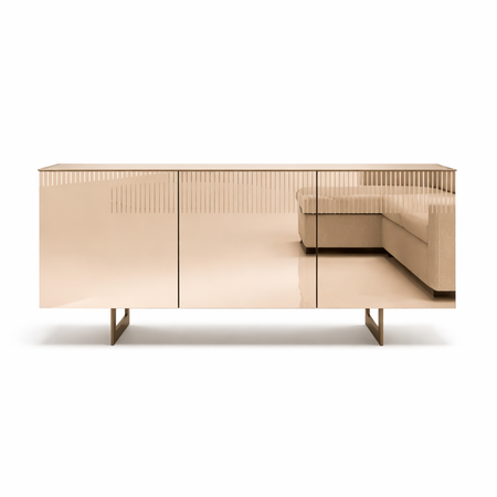 Madia "Ring" moderna a tre ante specchiate, inserto cannettè, con piede a slitta per interno