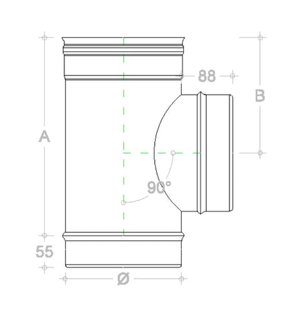 Raccordo da 250mm a T braga a 90° in rame MF codino M
