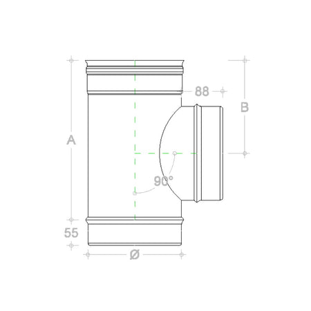 Raccordo da 180mm a T braga a 90° in rame MF codino M