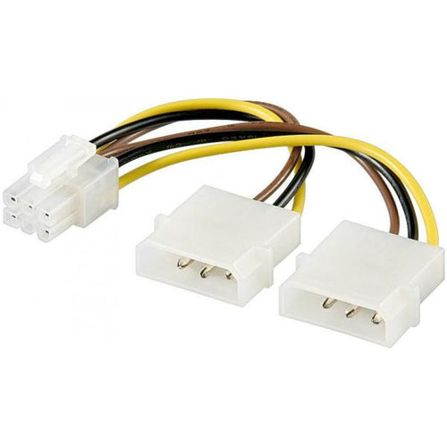 Cavetto sdoppiatore interno per schede grafiche - Lunghezza 15,5 cm. - 2 connettori 5,25 maschio Molex e 1 connettore 6 pin maschio