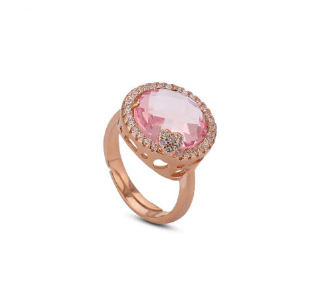 Boccadamo - Anello cocktail rosato con cristallo color rosa e zirconi
