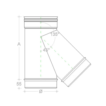 Raccordo da 130mm a Y braga a 135° in rame MF codino M