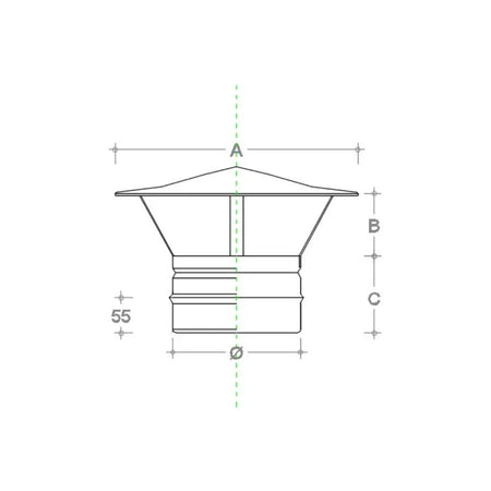 Fumaiolo da 100mm tipo cinese di rame base tonda innesto M maschio