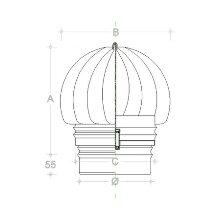 Fumaiolo da 220mm tipo radiante eolico di rame base tonda innesto M maschio