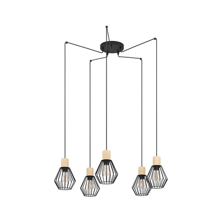 Lampadario Industrial Palmorla 5 Luci Metallo Nero E Marrone