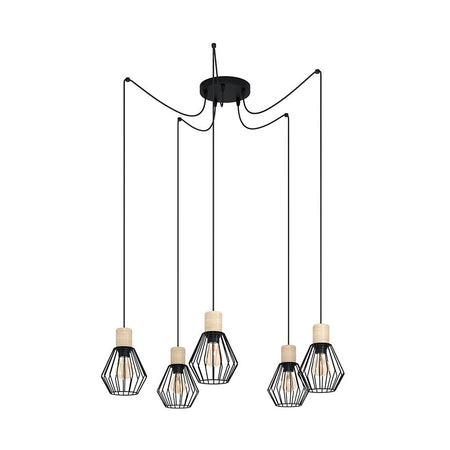 Lampadario Industrial Palmorla 5 Luci Metallo Nero E Marrone