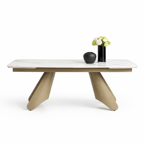 Tavolo Altair con gambe in ferro e piano in ceramica, design moderno, 180/260 x 110 x h 75 cm