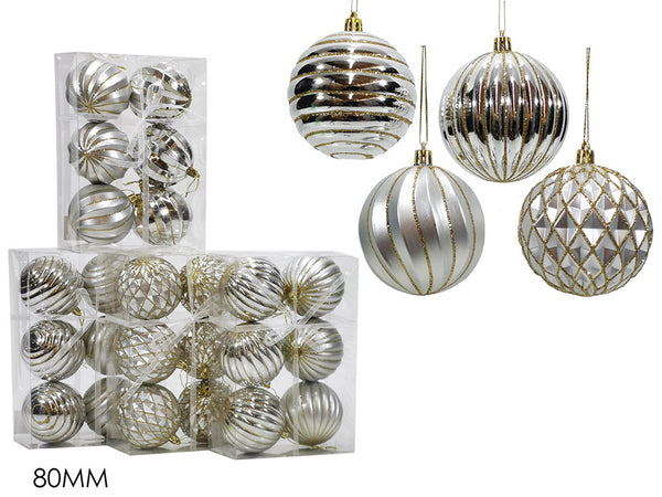 Set 6 Palle 80mm Silver 4 Assortimenti