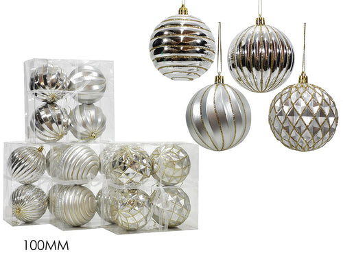 Set 4 Palle 100mm Silver 4 Assortimenti