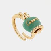 BYSIMON - Anello in Metallo con campanella portafortuna color verde marino, con scritta Capri a rilievo e cristalli bianchi