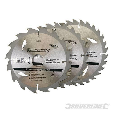 Lame per sega circolare in TCT 16, 24, 30 denti 3 p.zi pe legno silverline Silverline