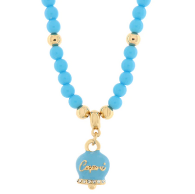 BYSIMON - Collana in Metallo con perline colorate e campana pendente azzurre