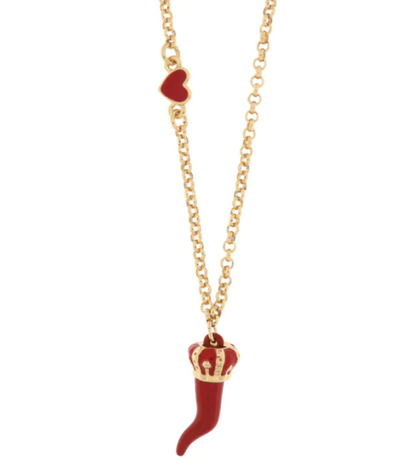BYSIMON - Collana in Metallo con corno rosso e corona