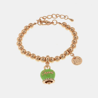 BySimon - Bracciale in Metallo con campanella portafortuna verde lime, con scritta Capri