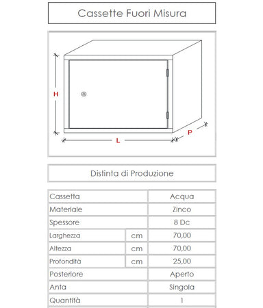 Cassetta per contatore acqua L 70 x H 70 x P 25cm aperta posteriormente