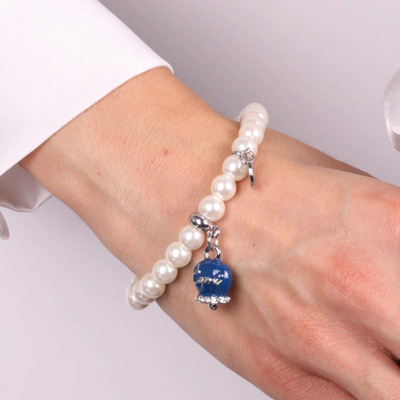 BySimon - Bracciale in Metallo Bracciale in Metallo con perle e campanella portafortuna in smalto blu con scritta Capri