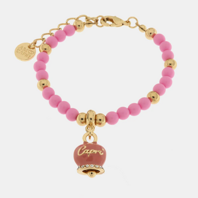 BySimon - Bracciale in Metallo con campanella pendente e perline rosa