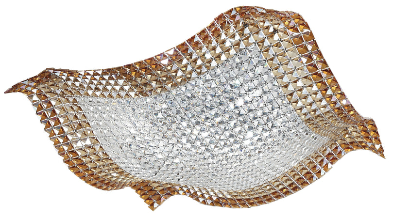 Plafoniera Lampada Moderna Onda Cristalli K9 Ambra Incastonati Interno G9