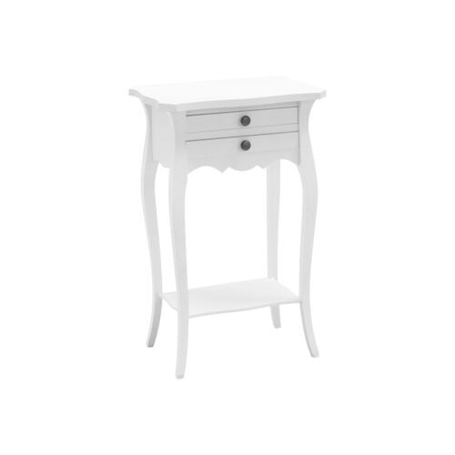 MOBILI 2G - Comodino Porta Telefono 2 Cassetti Legno Shabby Bianco opaco 45x35x70 (1542)