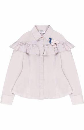 Blusa Bambina con balza e spilla decorativa Monnalisa 110300F2