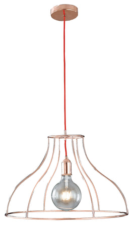 Lampadario Sospensione Minimal Cavo Rosso Metallo Oro Rosa Moderno E27