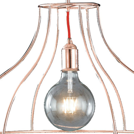 Lampadario Sospensione Minimal Cavo Rosso Metallo Oro Rosa Moderno E27