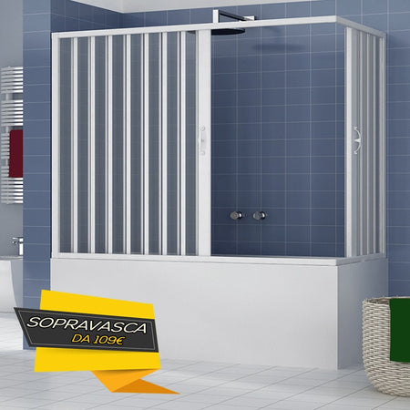 Box doccia in pvc Sopra Vasca a 2 ante apertura in angolo h150