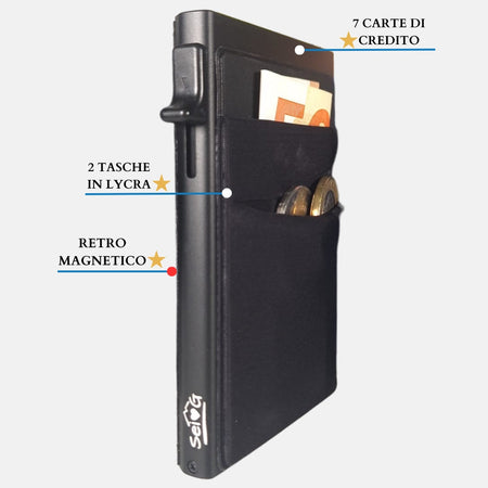 Sei G portacarte safe magnetic nero con custodia in pelle nera