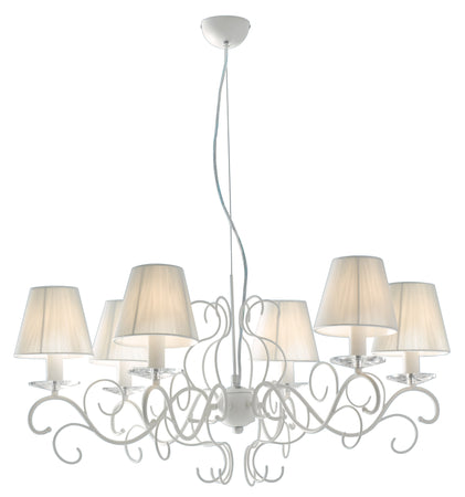 Lampadario a Sospensione Metallo Bianco Cristallo K9 paralumi Tessuto Bianco Classica E14