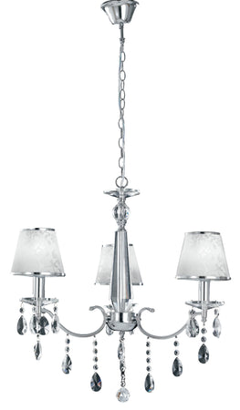 Lampadario a sospensione Metallo Pendenti Cristalli K9 paralumi Polivinilico Bianco Glitterato E14