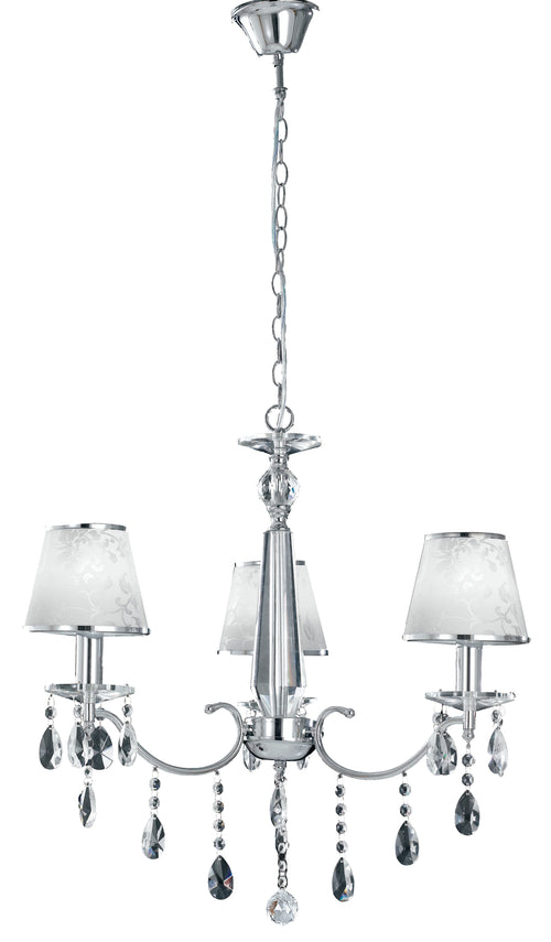 Lampadario a sospensione Metallo Pendenti Cristalli K9 paralumi Polivinilico Bianco Glitterato E14