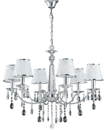 Lampadario Pendenti Cristalli K9 Metallo paralumi Polivinilico Bianco Glitterato Classico E14