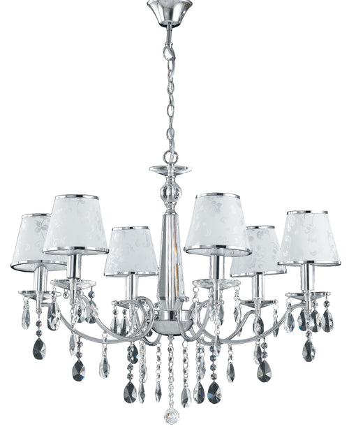 Lampadario Pendenti Cristalli K9 Metallo paralumi Polivinilico Bianco Glitterato Classico E14